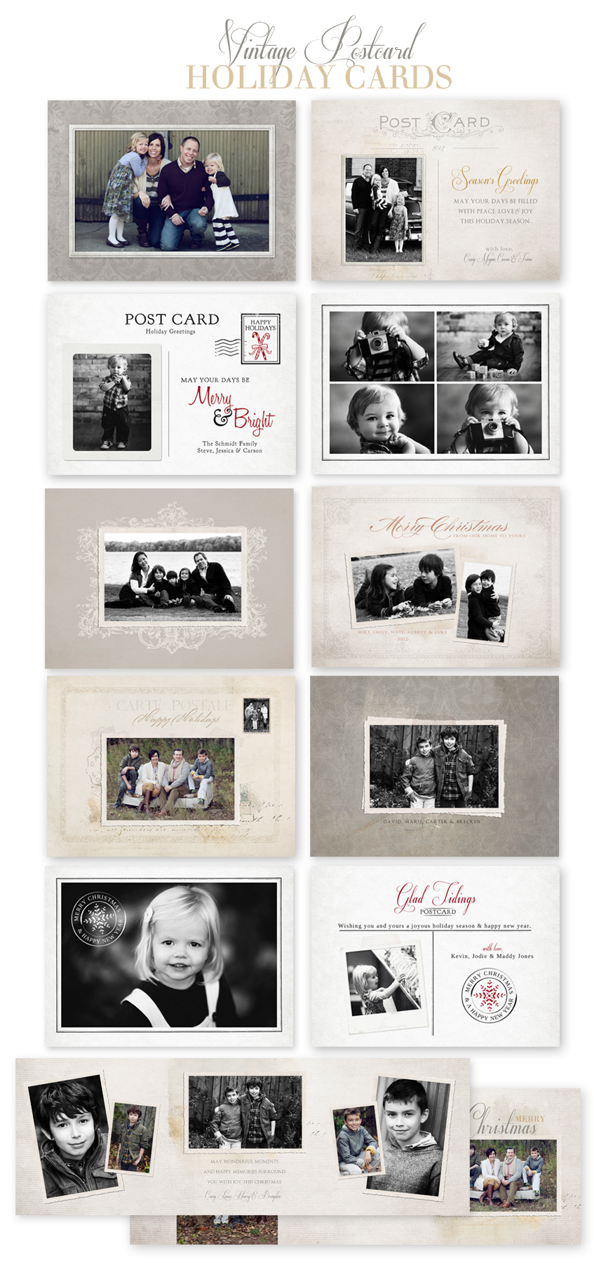 Vintage Postcard Holiday Card Templates by Jamie Schultz Designs