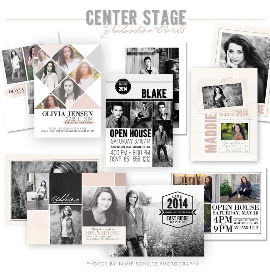 Center Stage Grad Card Templates by Jamie Schultz Designs