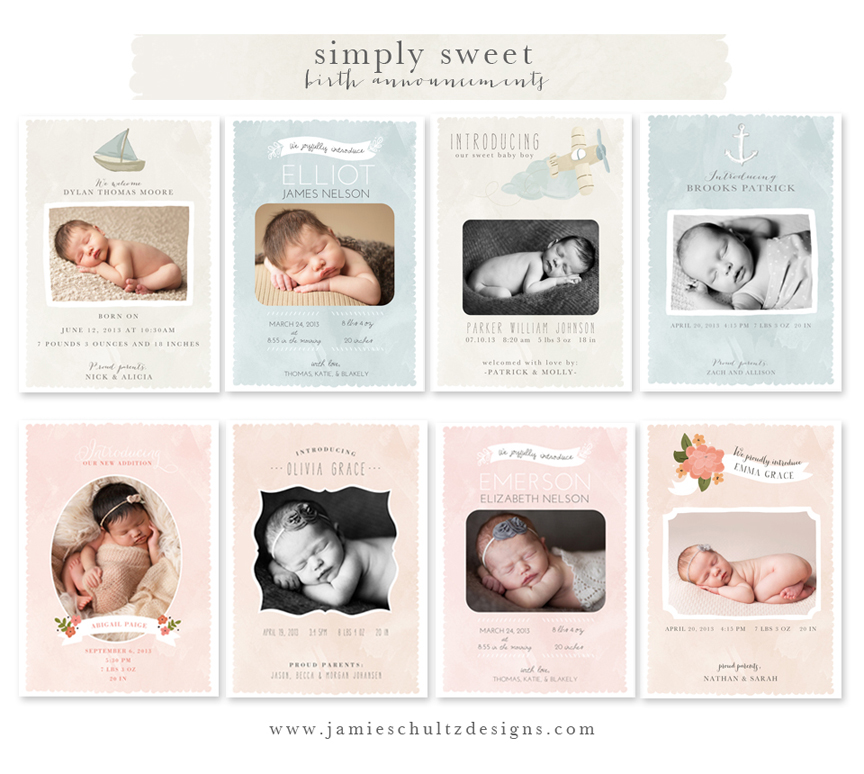 Simply Sweet Birth Announcement Templates by Jamie Schultz Designs