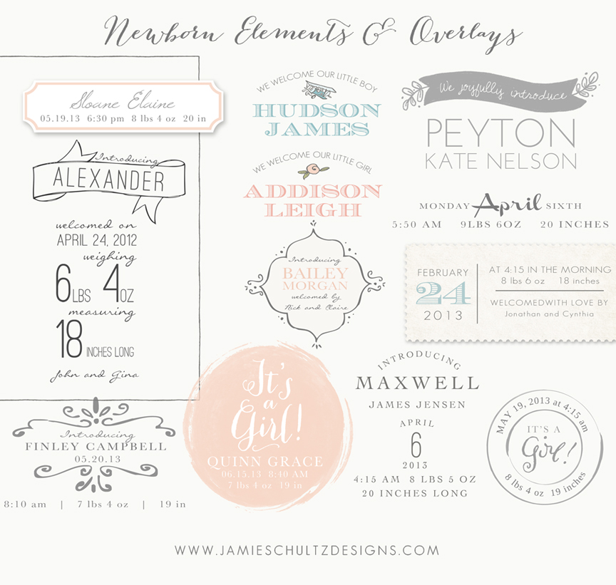 Newborn Elements and Overlay Templates by Jamie Schultz Designs