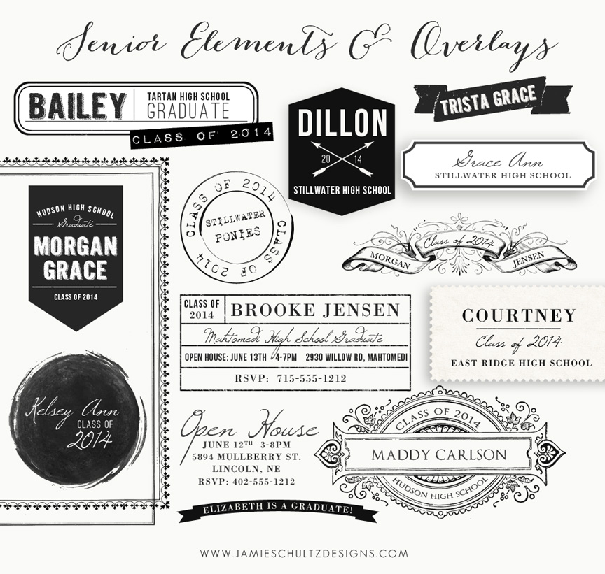 Senior Elements and Overlays Templates by Jamie Schultz Designs