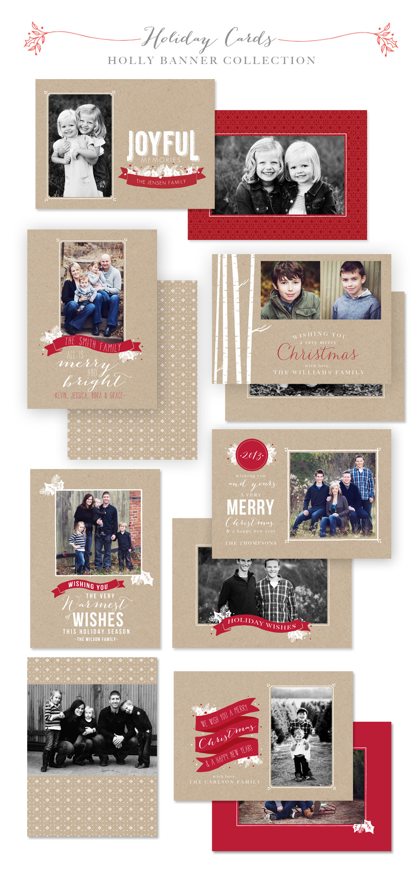 Holly Banner Christmas Card Templates by Jamie Schultz Designs