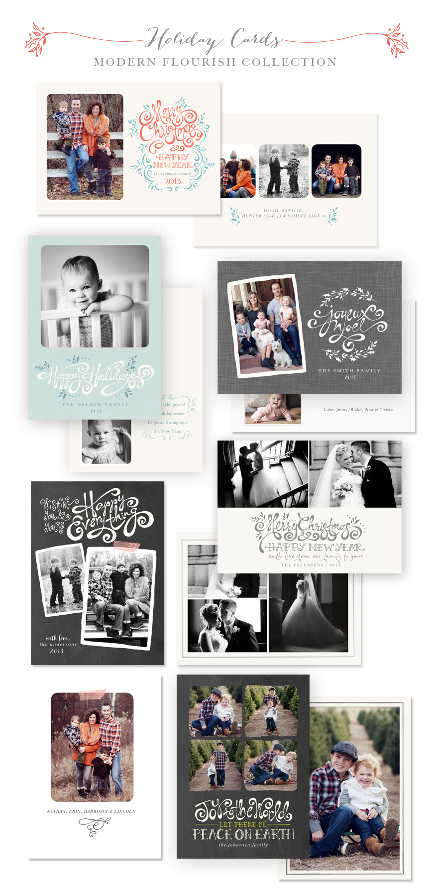 Modern Flourish Holiday Card Templates by Jamie Schultz Designs